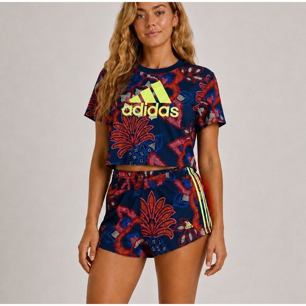 adidas x FARM Rio Women’s Floral Top Shorts Set Medium AEROREADY